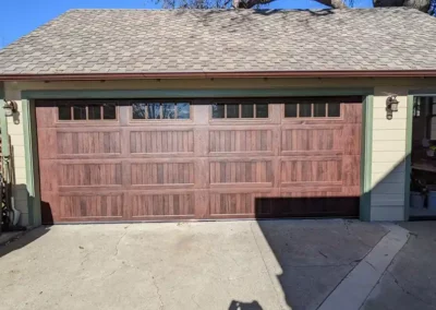 Newly installed wood style garage door